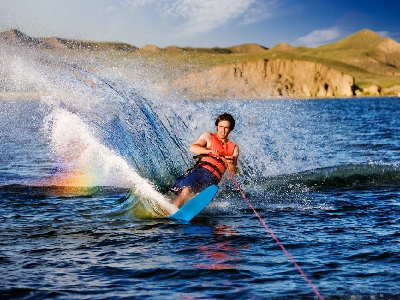 a guy waterskiing