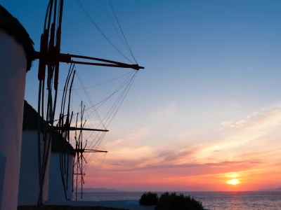 windmill sunset in mykonos