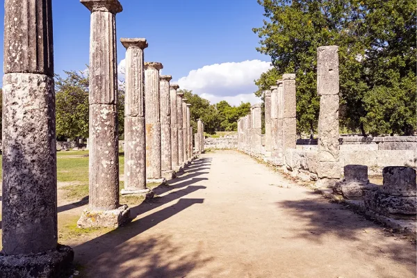 Ancient Site showing old rock columns of Olympia Greece