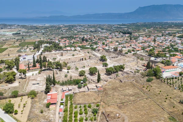 Panoramic View of Ruins of temple in Corinth in Greece