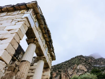 Ruins of an ancient temple, Temple Of Apollo At Delphi Oracle, Greece.