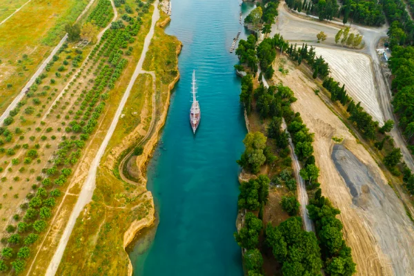 Ship passing through Corinth Canal