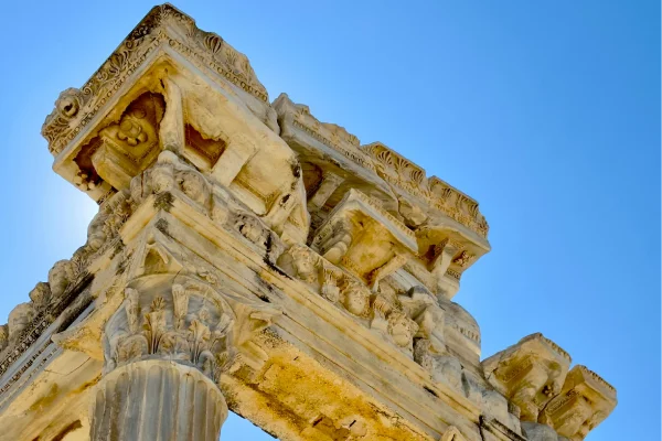 The ancient columns of the temple of the sun in corinth