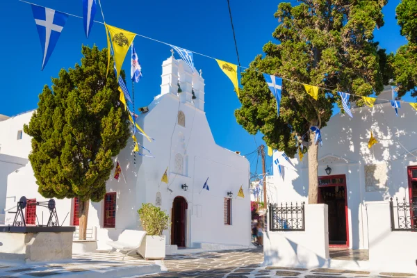 White church in mykonos