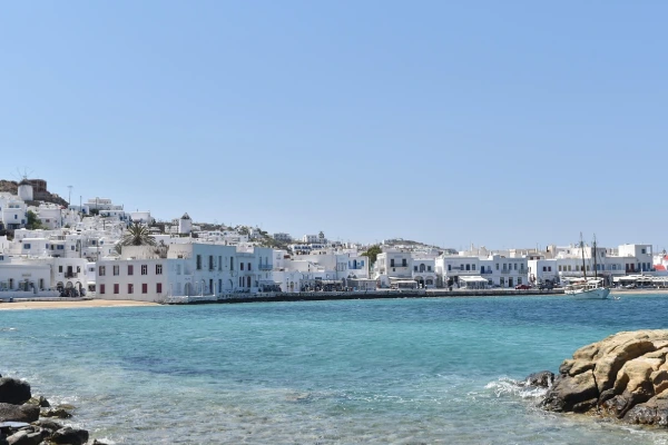 White houses by the sea in Mykonos, Greece